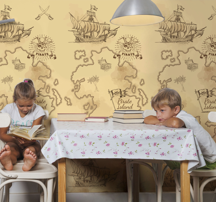 Pirat eventyr kart tapet klassisk - Tenstickers