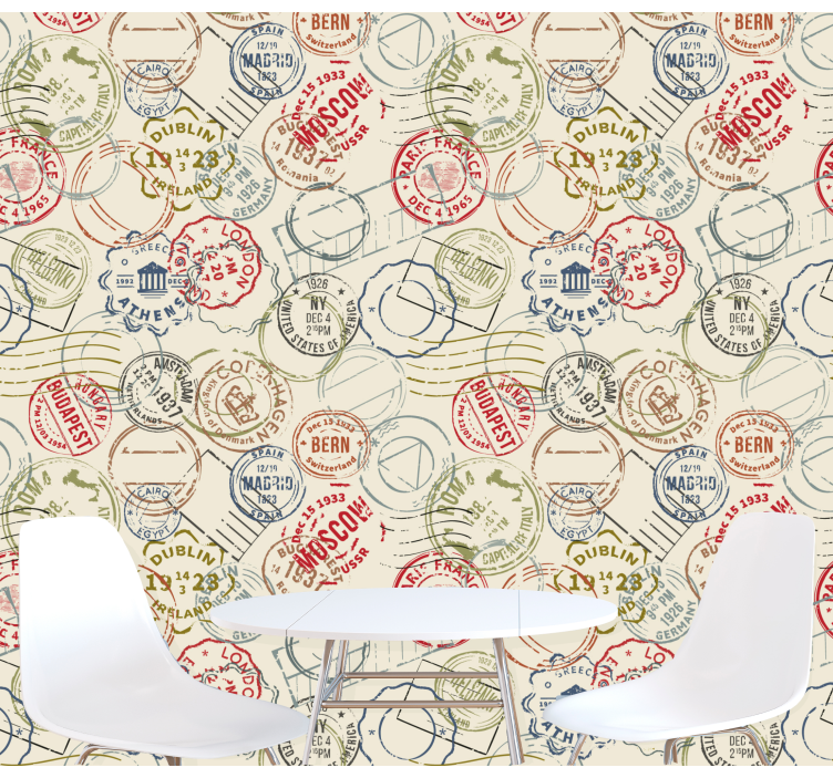 Reise stempel collage tapet byer - Tenstickers