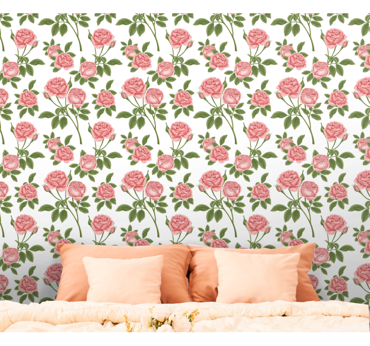 Rosa rose floral tapet blomster - Tenstickers