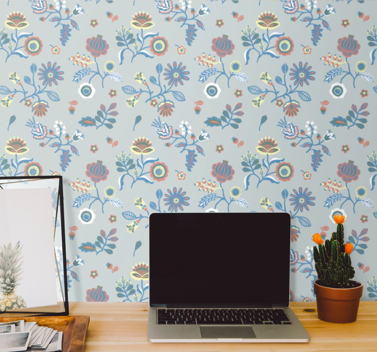 Illustrativ blomstringsdesign tapet blomster - Tenstickers