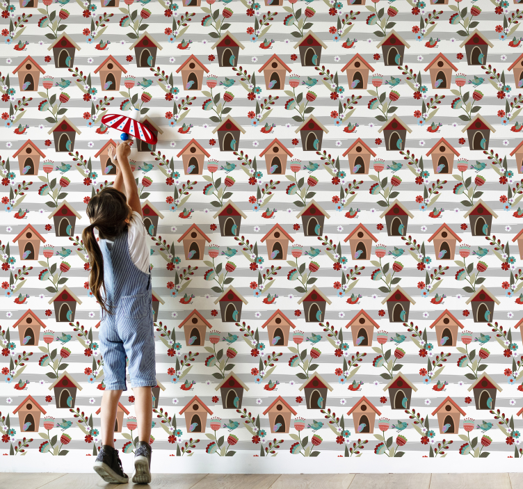 Sjarmerende fuglehus mønster tapet blomste - Tenstickers