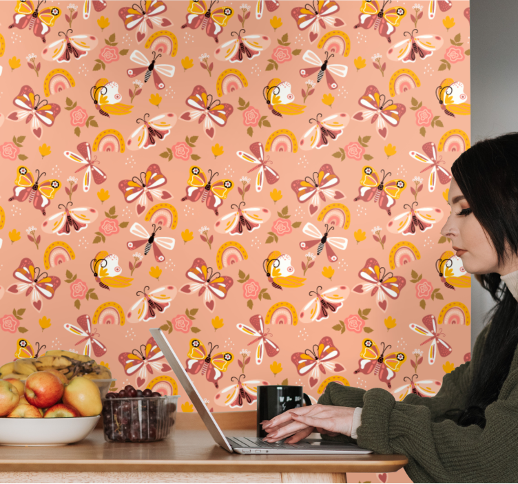 Sommerfuglfloramønster tapet sommerfugl - Tenstickers