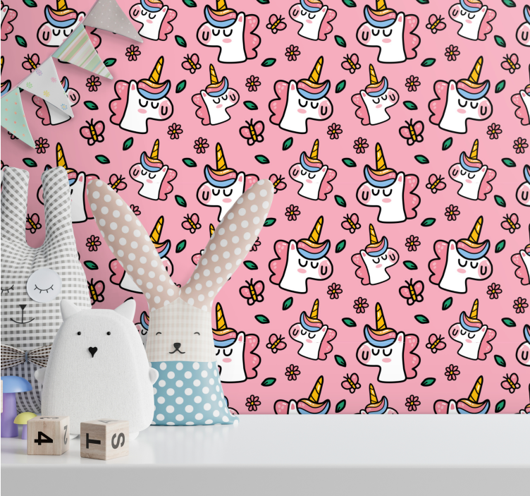 Søt blomst enhjørning tapet barn - Tenstickers