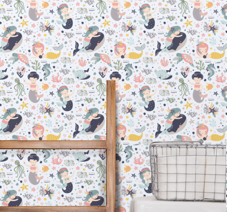 Søt tegneserie havfrue mønster tapet bad - Tenstickers