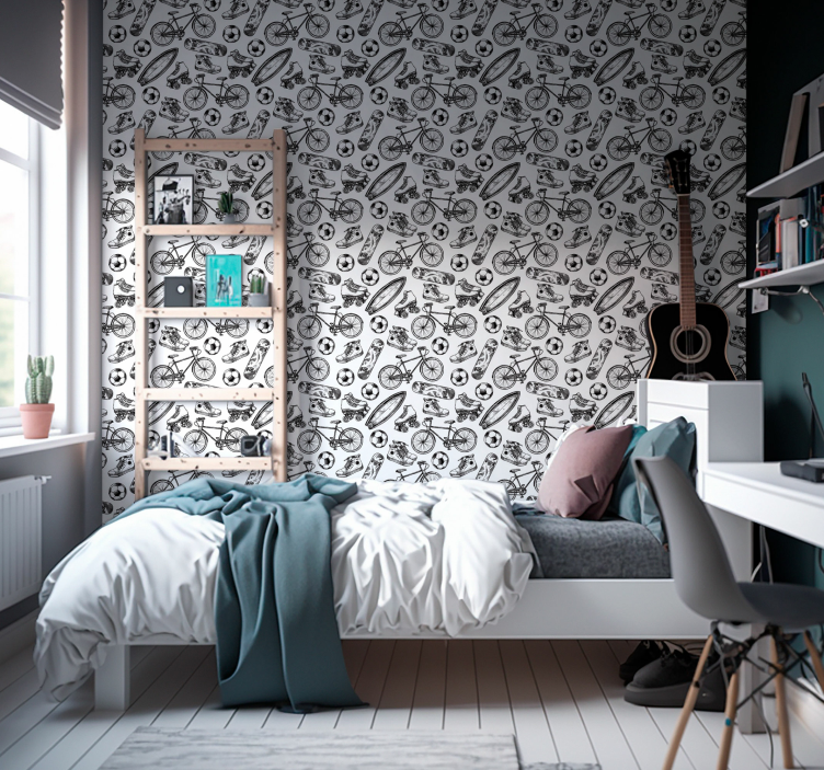 Sports doodles vintage tapet - Tenstickers