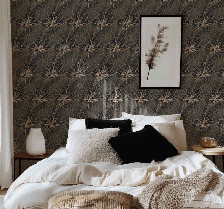 Store gylne blader tapet svart - Tenstickers
