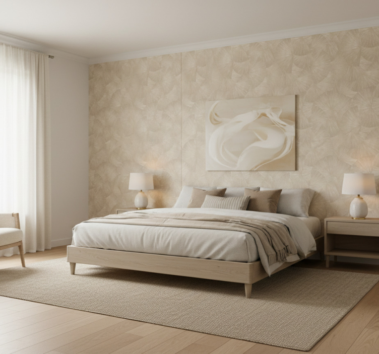 Tapet grønne blader stilren tan abstrakt vifte - Tenstickers