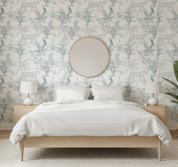 Tapet med dyr i nøkterne tropiske farger - Tenstickers