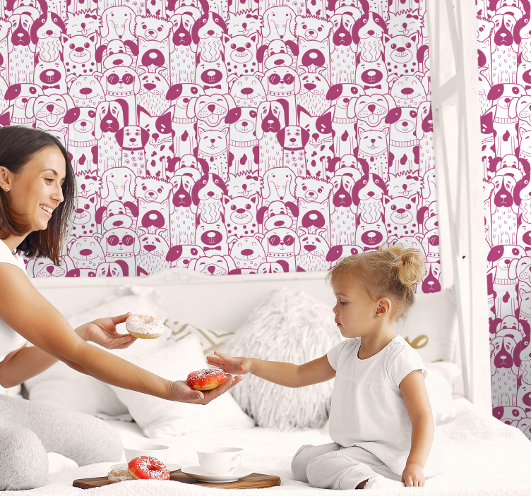 Tegning av rosa hunder med pelsdyr tapet - Tenstickers