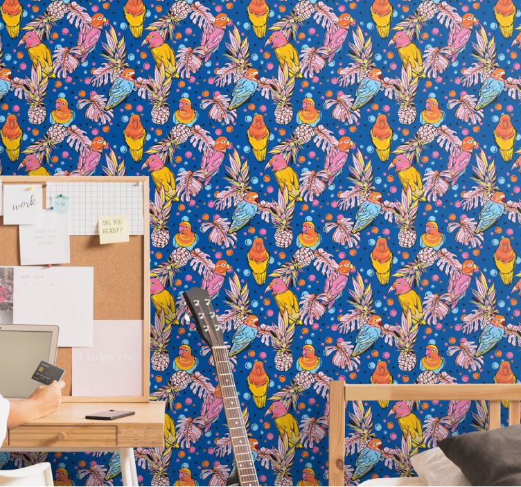 Tropisk papegøyeoase papegøye tapet - Tenstickers