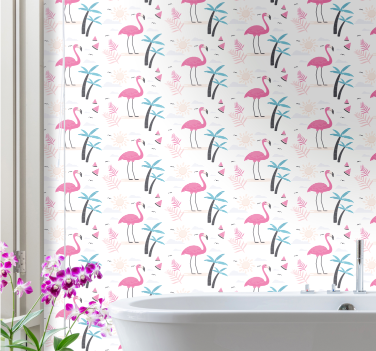 Tropisk rosa flamingo tapet moderne - Tenstickers