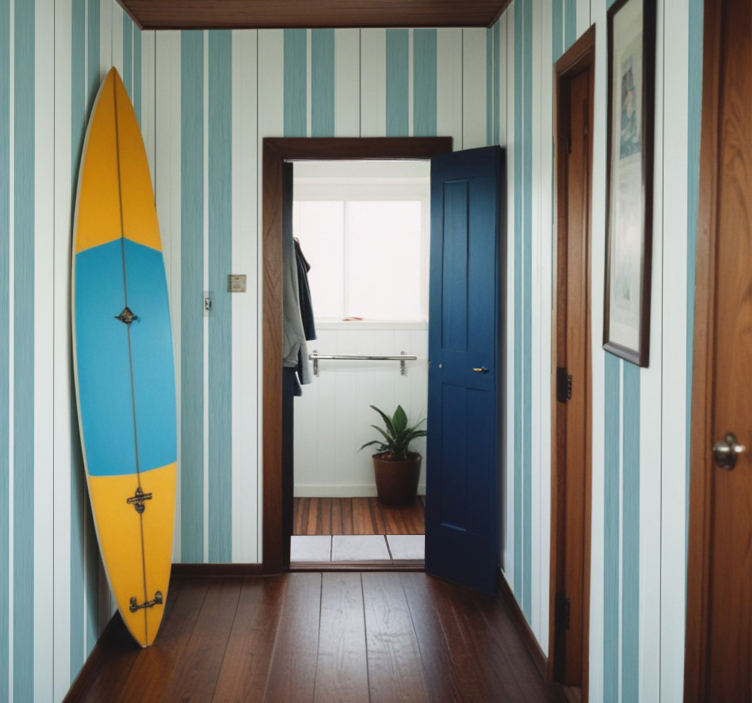 Turkise nyanser striper tapet korridor - Tenstickers