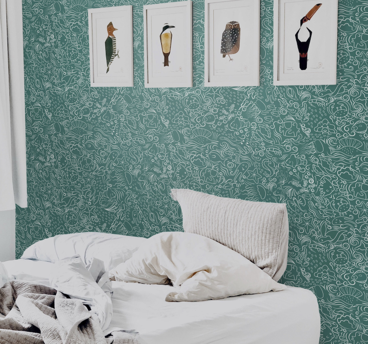 Undersjøisk håndtegnet mønster dyretapet - Tenstickers