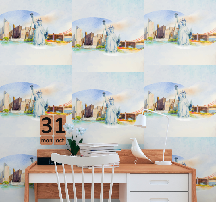 Urban landemerke collage tapet New York - Tenstickers