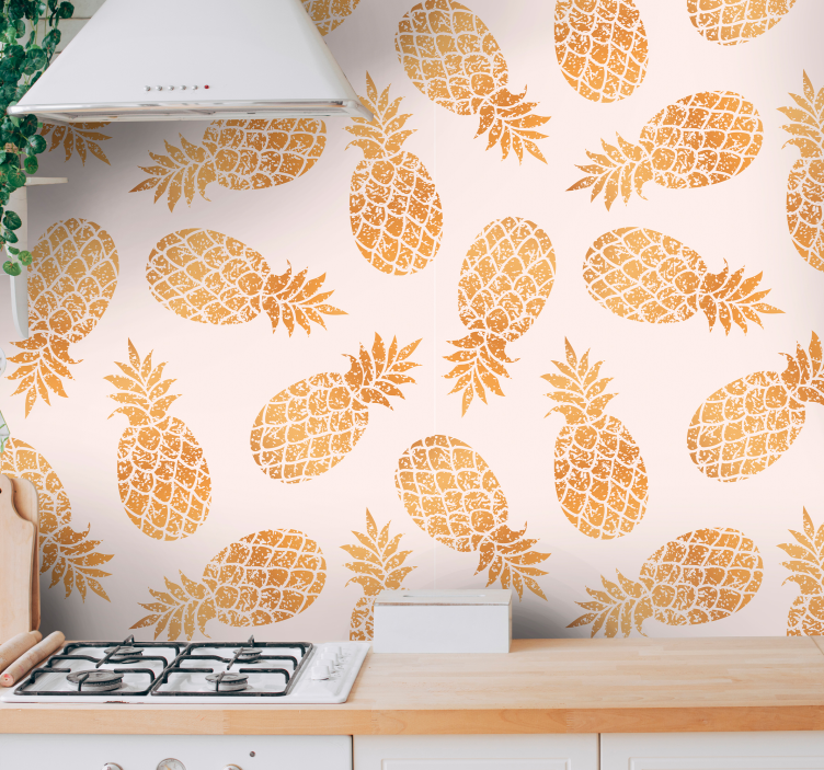 Vintage tapet gyldne ananas tapet - Tenstickers