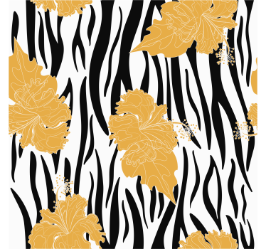 Tapet dyr med ornamentale blomster på zebra mønster - Tenstickers