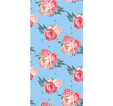 Tapet korridor blå blomstrende rosa roser - Tenstickers