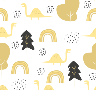 Gule dinosaurer nordisk stil barn tapet - Tenstickers