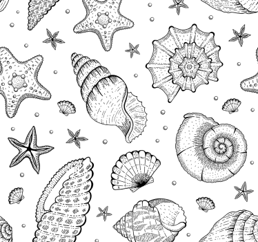 Marine liv og skjell svart hvitt hav liv tapet - Tenstickers