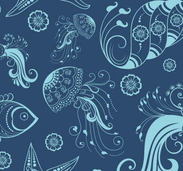 Ornamental sjø liv dyre tapet - Tenstickers