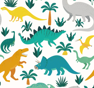Dinosaurer med trær barn tapet - Tenstickers