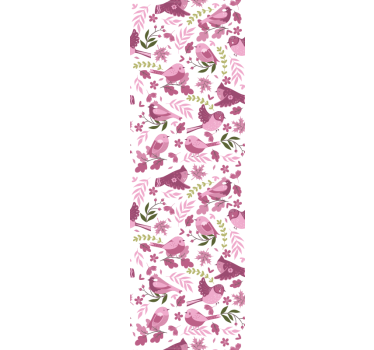 Fugl på en gren av rosa blomster inngangs tapet - Tenstickers