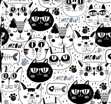 Stilisert kattemønster katt tapet - Tenstickers