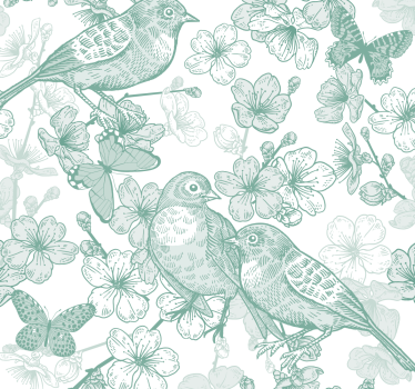 Floral fuglemotiv fugletapet - Tenstickers