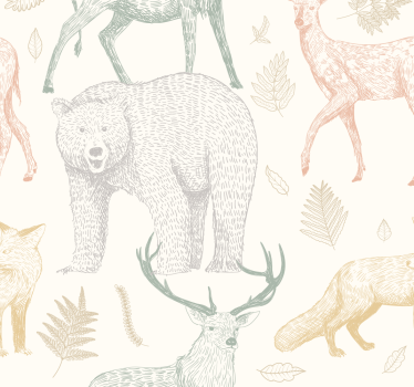 Minimalistisk skogdesign tapet med dyr - Tenstickers