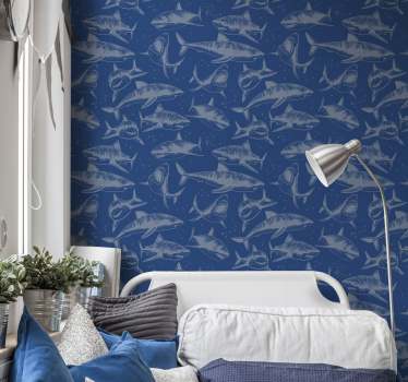 Rasende haier soverommet tapet - Tenstickers
