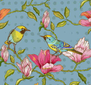 Gule fugler med blomster natur tapet - Tenstickers