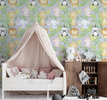 Baby design tapet med dyr - Tenstickers