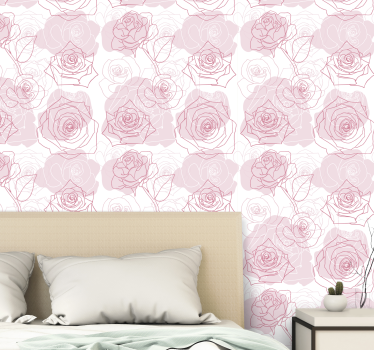 Blomster med roser på rosa tapet natur tapet - Tenstickers