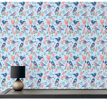 Blomster og fugler mønster natur tapet - Tenstickers