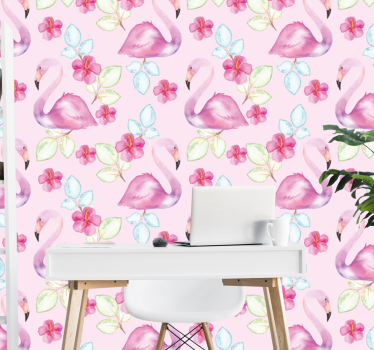 Blomsterflamingoer tapet dyr - Tenstickers