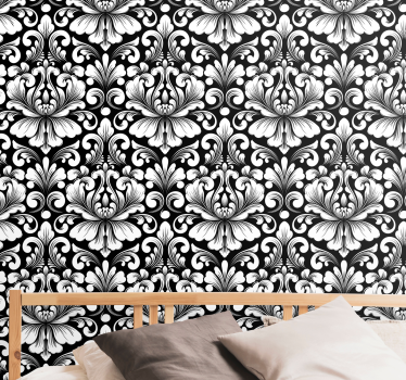Damask design svart og hvit klassiske tapet - Tenstickers