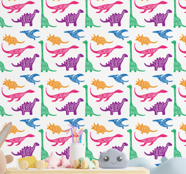 Dinosaur skisse mønster dinosaur tapet - Tenstickers