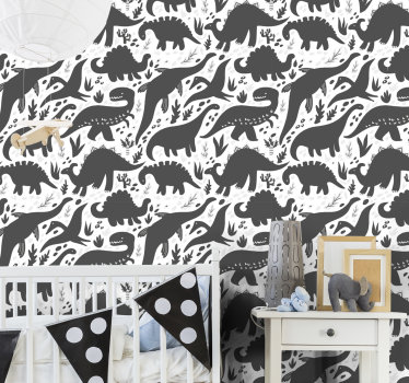 Dinosaur svart mønster kult dyr tapet - Tenstickers