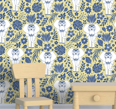 Elefant tapet med botanisk mønster - Tenstickers