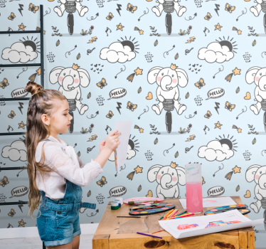 Elefant sykkelmønster soverom tapet - Tenstickers