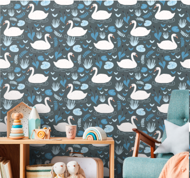 Elegant hvitt svanemønster barne tapet - Tenstickers