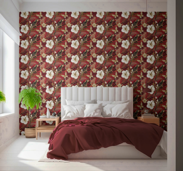 Elegant rødt blomster tapet - Tenstickers