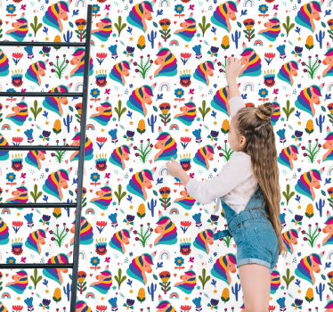 Enhjørning mønster med blomster barne tapet - Tenstickers