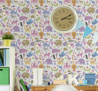 Fargerike dyr alfabet tapet barn tapet - Tenstickers