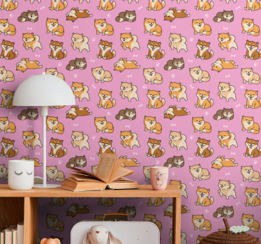 Fint mønster med corgi og rosa bakgrunn barne tapet - Tenstickers