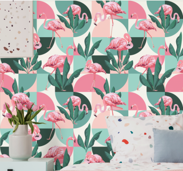 Flamingo tropisk mønster tapet jungel - Tenstickers