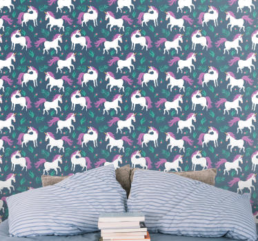 Flatt enhjørningblått mønster barne tapet - Tenstickers