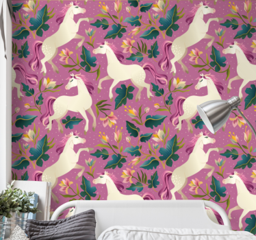 Floral enhjørning design hestetapet - Tenstickers