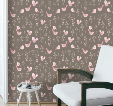 Floral fuglemønster fugletapet - Tenstickers