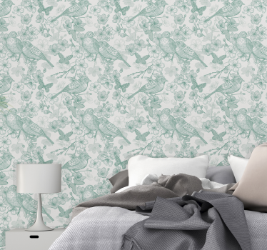Floral fuglemotiv fugletapet - Tenstickers